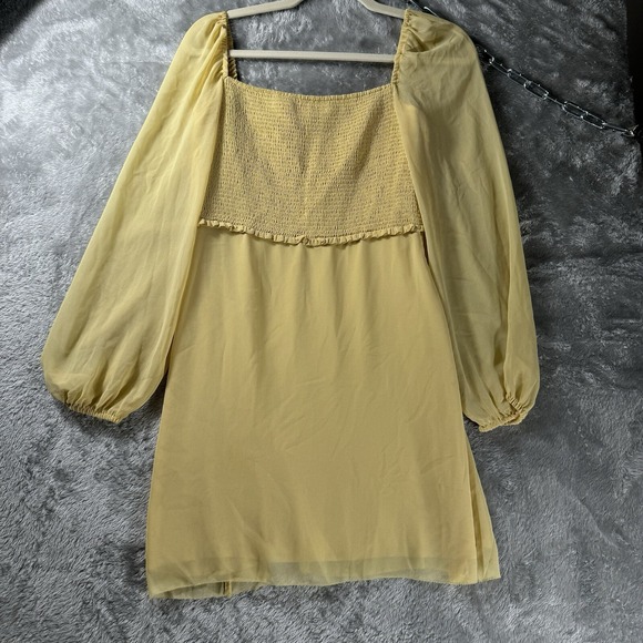 Aritzia Wilfred Tempest Dress Women's 6 Yellow Mini Smocked Heirloom‎ Regency - Picture 2 of 8